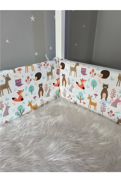 Jaju Baby مجموعة خضراء منقوشة على شكل غابة مقاس 120 × 200 حاجز سرير لحماية حا...