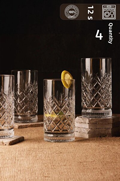 HOMENIVA Agave Long 4-Piece Glass Cup Set 450 ml