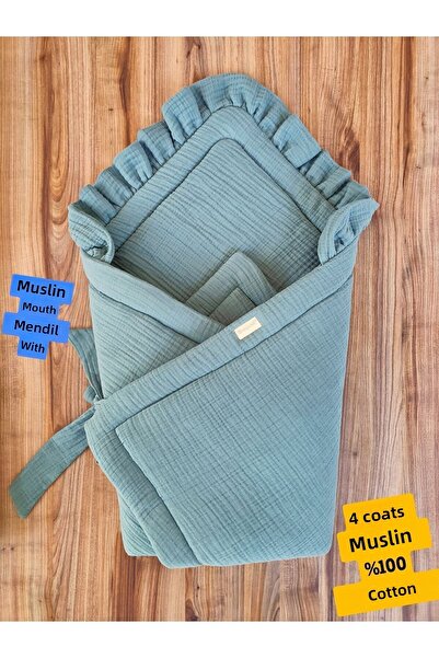 Tomuycuk Yeşil 4 Kat Müslin Bebek Battaniyesi - %100 Pamuklu Yenidoğan Uyku Kundağı & Hastane Çıkışı