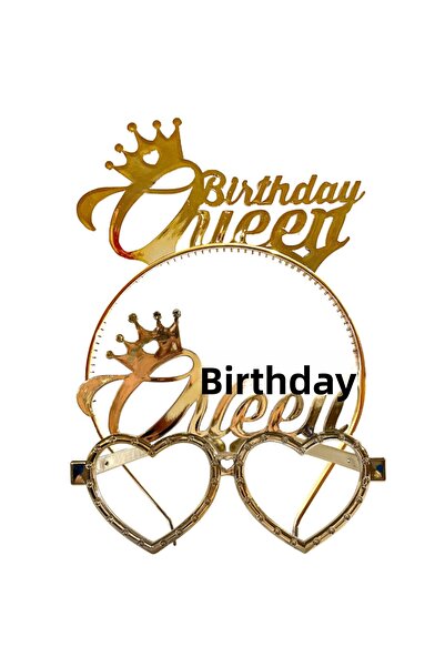 Onay Store Birthday Queen Crown Glasses Gold Set of 2 - Birthday Concept - Pa...