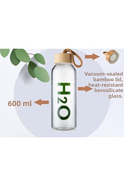 Tohana H2o Borosilicate Glass Flask Bamboo Vacuum Lid Water Bottle Drinker