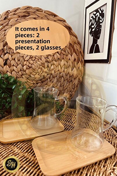 Snow Homs قطعتان - كوب بمقبض على شكل قلب وقاعدة عرض من الخيزران