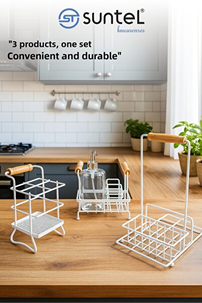 Suntel Дървена лъжица, сапунерка, салфетник и сосиера – комплект от 3 части з...