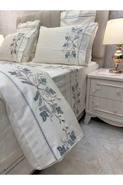 incisecrethome 100% Cotton Satin Embroidery Embroidered Pique and Duvet Cover Set - Double / 7 Pieces |   Luxury Quality