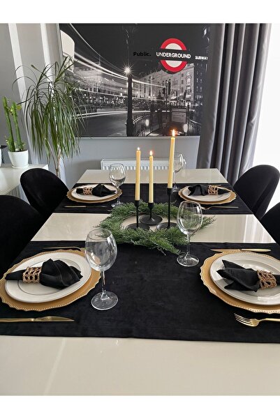 Decamor home Velvet Textured Black Runner