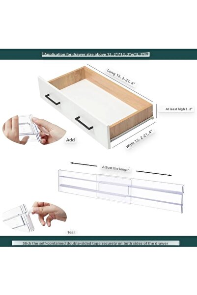 Yenigeldi 12 τμχ Ακρυλικό διαφανές τηλεσκοπικό ρυθμιζόμενο διαχωριστικό συρταριών Organizer Organizer Y33312