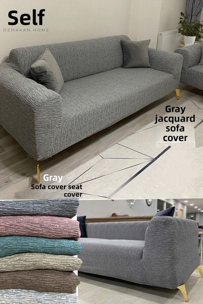 ÖZMAKAN Husă și husă pentru canapea jacquard gri închis