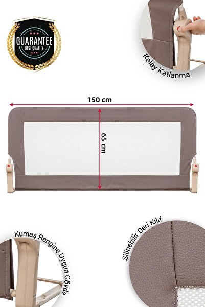 Wellgro Premium 150X65 cm Bed Barrier with Leather Cover, Folding Bed Rail, Brown