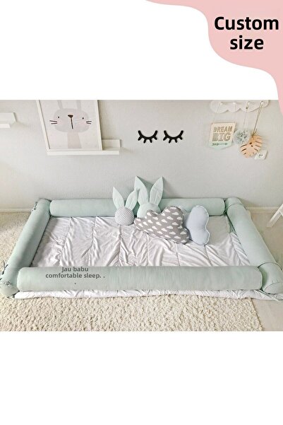 Jaju Baby حاجز سرير مونتيسوري أخضر مائي مقاس 80 × 130 لحماية حافة السرير مقاس...