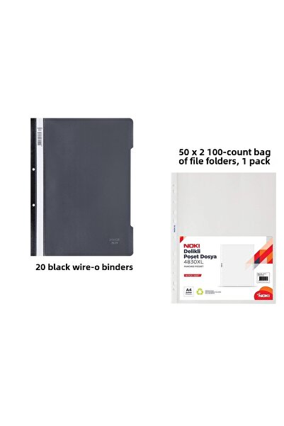 KarmaOfis Black Wire Binder Set 3 (20 Black Wire Binders + 100 Bag Binders)