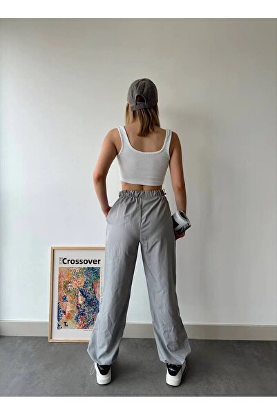 Lixera Gray Parachute Pants with High Waist Elastic Waist (Order as Our Table)