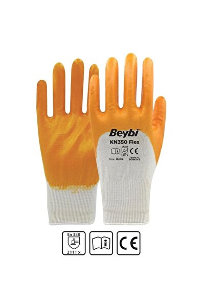 Beybi قفازات Kn350 Flex من النتريل الأصفر رقم: 10 (عبوة من 12 قطعة)