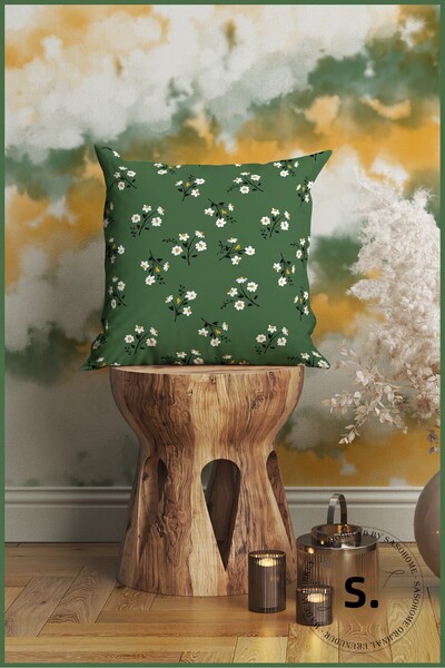 SasoHome Set of 4 Digital Printed Throw Pillow Covers with Yellow Green Spring Daisies Design
