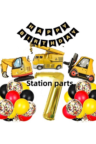 Parti Station معدات البناء حفلة البناء 7 سنوات مجموعة بالون مغرفة بالون رافعة...