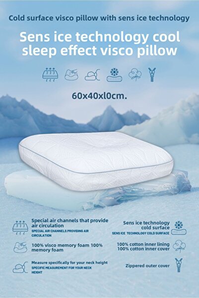 VİSCOTEX Sens Ice Technology Cool Sleeping Effect Visco Ορθοπεδικό Μαξιλάρι με Στήριγμα Λαιμού Μικρό 60x40x10 cm
