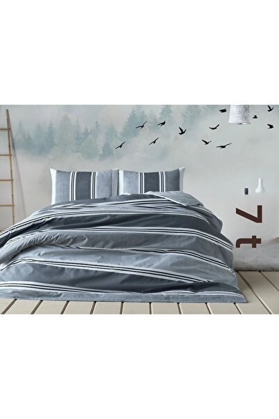 Doqu Home طقم غطاء لحاف قطني سهل ليسترا مزدوج - رمادي