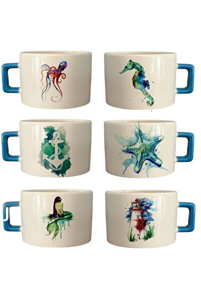 GünayStore مجموعة أكواب النسكافيه واللاتيه الملونة من سي كريتشرز مكونة من 6 ق...