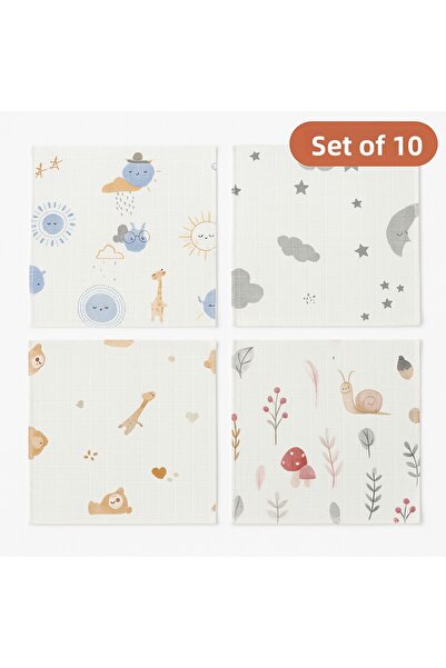 Lomo baby Muslin Baby Mouth Wipes 100% Cotton, Breathable, Newborn Compatible - 10 pcs