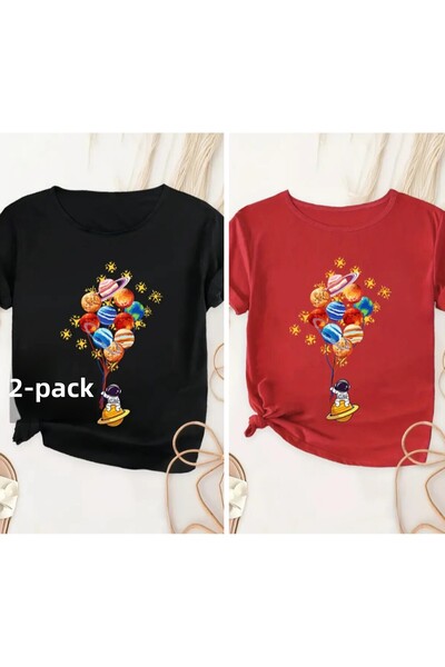 DAXİS Sportwear Company Set of 2 Printed Crew NecK T-shirts for Boys and Girls