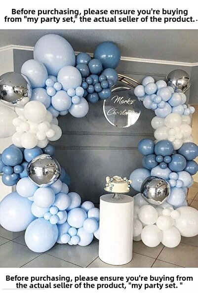 GOLDCENTER مجموعة بالونات My Party Set^^ أبيض* أزرق معكرون* ديب أوشن 100 قطعة