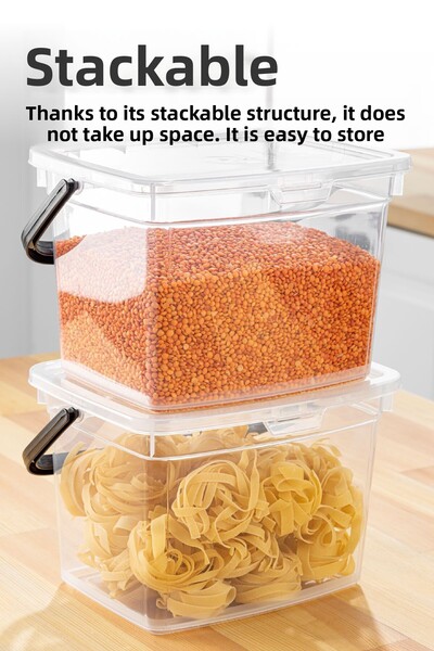 Vienev 4 Liter Mega Size 2-Piece Square Flour Pulses Container - Storage Box Container with Handle White