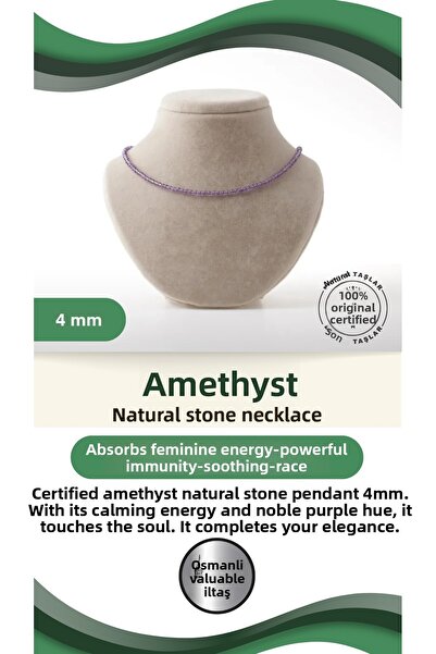 OSMANLI DEĞERLİ TAŞ Certified Amethyst Natural Stone Necklace 4 Mm