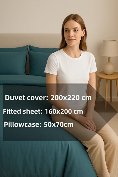 LUYASHOP Set de lenjerie de pat din bumbac satinat cu dungi duble elasticizate