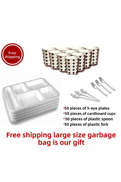 OĞUZ AMBALAJ طقم زفاف فاخر مكون من 5 أطباق رغوية وملعقة وشوكة من الورق المقوى 50 قطعة