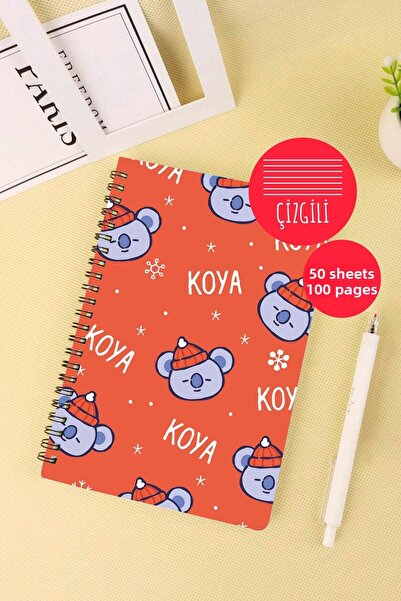 Anime Marketi BT21 دفتر مدرسي بتصميم كواها A5 حلزوني 50 ورقة 100 صفحة - مسطر