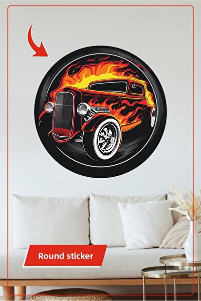 KOSS Dijital Autocolant rotund pentru mașină retro, cu model de flacără, auto...