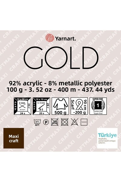 Yarnart ذهبي - خيط محبوك يدوي لامع كراميل-9379