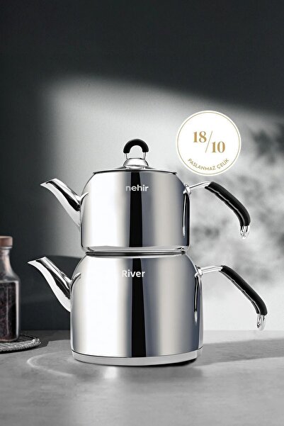 Nehir Modern Midi Steel Teapot Set