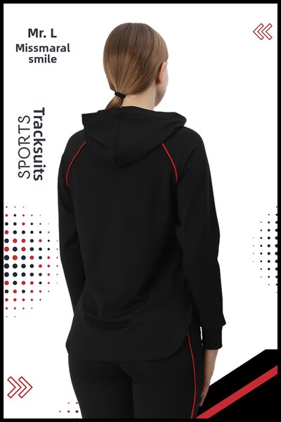 missmaral Γυναικεία μαύρη αθλητική φόρμα από ύφασμα κατάδυσης με κουκούλα καμπάνα Άνετη 3053