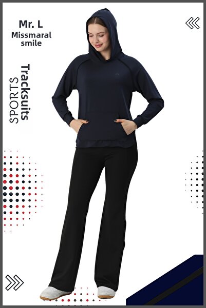 missmaral Γυναικεία αθλητική φόρμα από ύφασμα κατάδυσης με κουκούλα καμπάνα Άνετο Navy Blue 3053