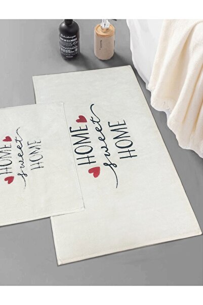 Chilai Home Dolce Home Ecru Embroidered 2-Piece 100% Cotton Bath Rug Set, Washable