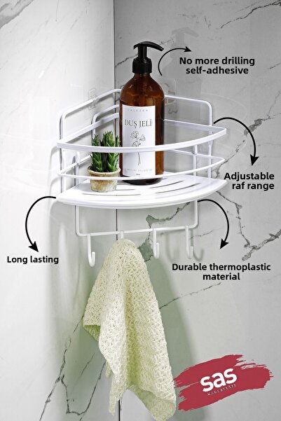 Sas Haus Κρεμαστή οργάνωση μπάνιου με ανοξείδωτο κρύσταλλο και ράφι - Γωνιακή θήκη για σαμπουάν LK-01 BBBK