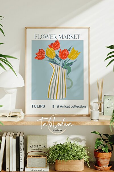 tablodea Piața de flori modernă, pictură cu poster înrămat cu lalele, pictură...