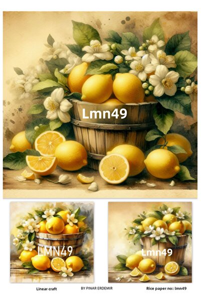 LİNEART Lemon Pattern Lemon Series Brass Decopage Paper 29X42Cm No:Lmn49