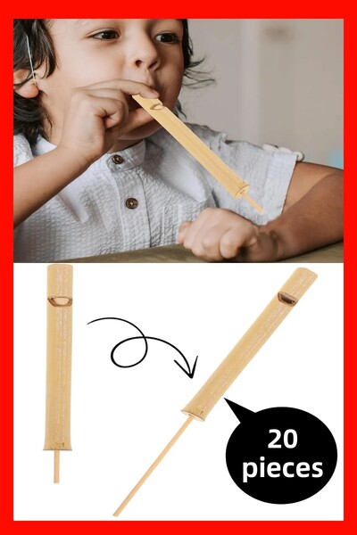 Hyd 20 قطعة لعبة الخيزران الطيور اللسان صافرة البطن هدية صحية آلات النفخ الخشبية هدية عيد ميلاد الناي