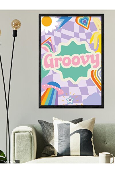CeSht Groovy Written Retro Colorful One Piece Black Wooden Framed Painting