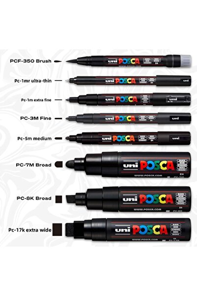 Uni Posca Pc-5M Set of 6 Colors - Gold & Silver + Fluorescent Neon Colors