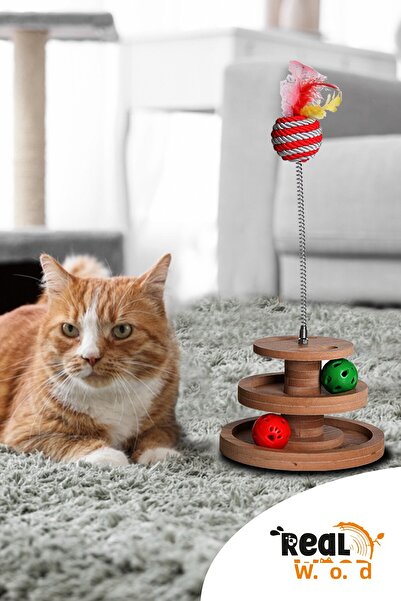 RealWood Wood - Cat Toy - Multi-Purpose Use (Contains Rattle and Spring Ball)