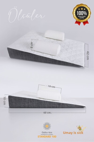 Umaybebek Baby Reflux Bed, Zippered, Washable Cover, Mattress, 100% Cotton Fabric + Pit Head Pillow