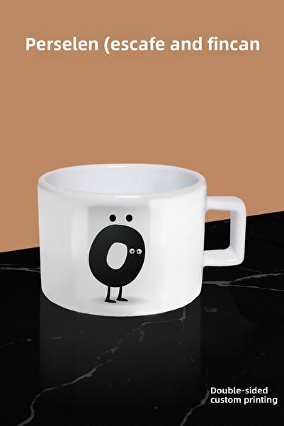 yhfoto كوب بتصميم كوميدي على شكل حرف O - كوب قهوة أبيض - كوب قهوة زجاجي