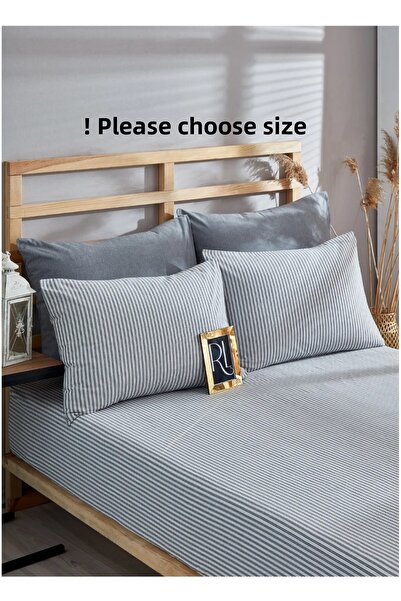 BESTİNA GOLD Elastic Sheet Set Striped Color Cotton dogal natural-pillowcase Single-double-person-battal