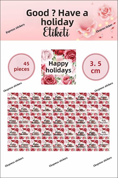 Sticker Ekspres Etichetă de sărbători bune în formă pătrată cu trandafiri roș...