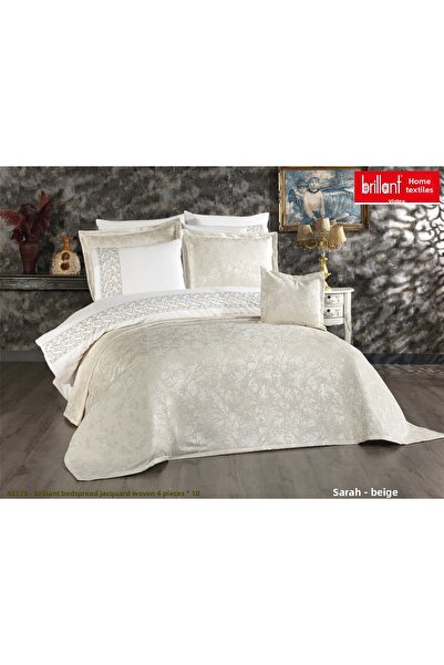 Brillant Sarah Beige Color 4 Piece Jacquard Woven Bedspread Set