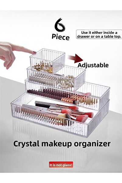 Dem Home مجموعة منظم أدراج قابلة للتعديل مكونة من 6 قطع منظم أقلام للمجوهرات والمكياج