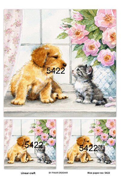 LİNEART 5422 نموذج ديكور نحاسي منقوش على شكل قطة وكلب - 30x42