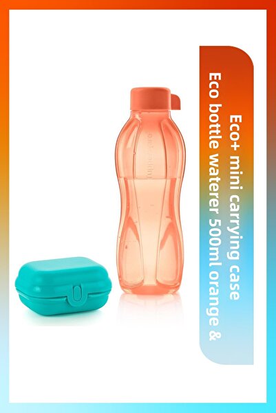 Tupperware زجاجة مياه زجاجية صديقة للبيئة وزجاجة مياه سعة 500 مل باللون البرتقالي وحاوية حمل طعام صغيرة صديقة للبيئة